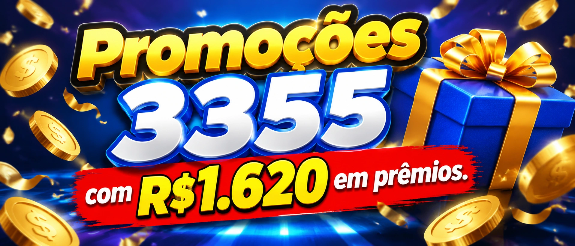 Tela de promoções do 3355 com destaque para campanhas de bônus e ofertas